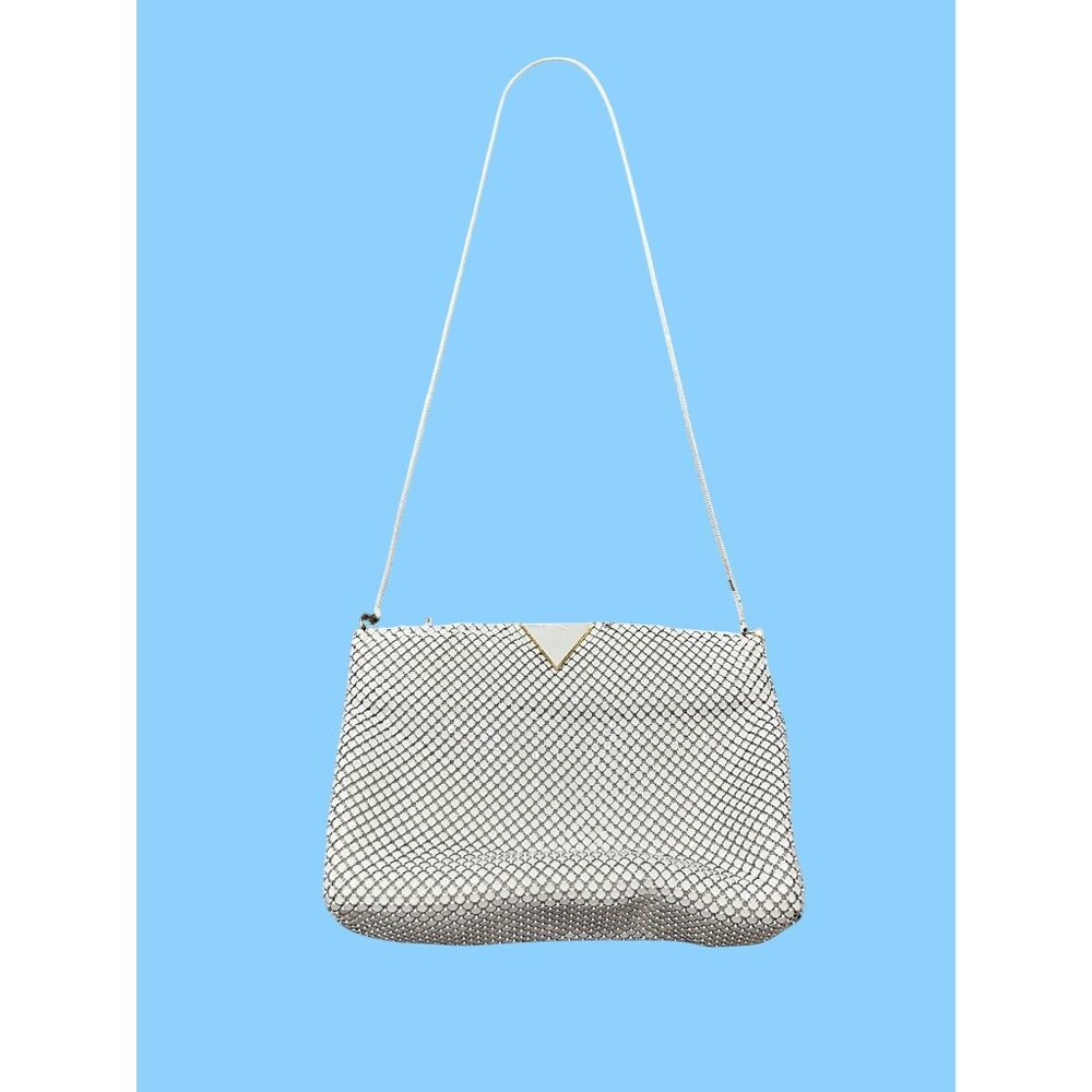 Vintage Elka Mesh Crossbody Bag White Gold Evening Clutch Purse Retro Party